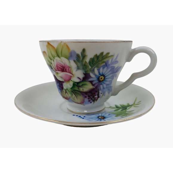 Vintage Lefton China Flower Hand Painted Tea Cup Saucer Set Collectible 4671 - Picture 1 of 10